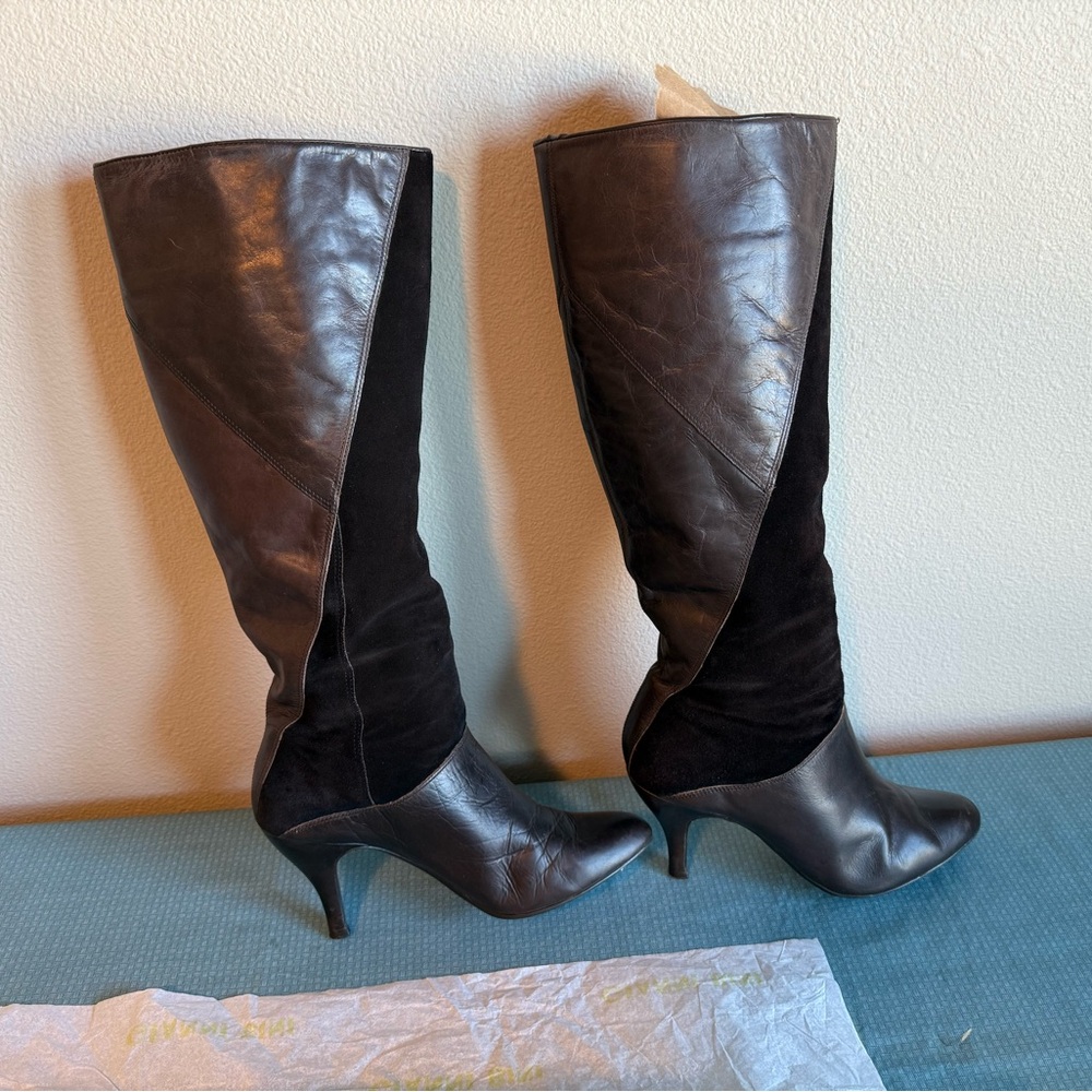 Wms Gianni Bini Brown Leather Heeled Boots